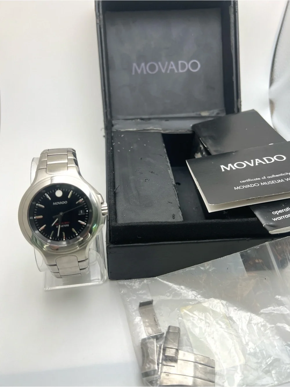 Movado Men's Silver Stainless Steel Watch with Black Dial
